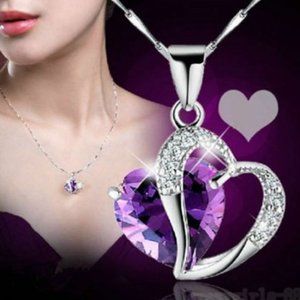 New Fashion Women Heart Crystal Rhinestone Silver Chain Pendant Necklace Jewelry